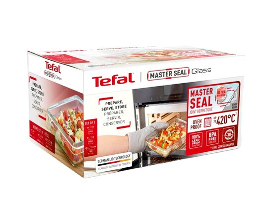 Харчовий контейнер Tefal Master Seal, Набір 3шт, жаростійке скло, прозорий (N1050910), зображення 8 Харчовий контейнер Tefal Master Seal, Набір 3шт, жаростійке скло, прозорий (N1050910), зображення 8