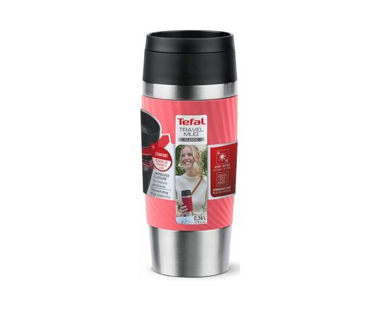 Термокружка Tefal Travel Mug Classic Twist, 360мл, нержавіюча сталь, кораловий (N2024410), изображение 2 Термокружка Tefal Travel Mug Classic Twist, 360мл, нержавіюча сталь, кораловий (N2024410), изображение 2