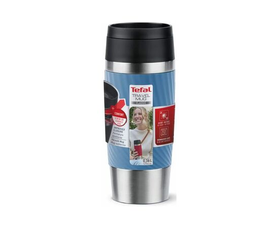 Термокружка Tefal Travel Mug Classic Twist, 360мл, нержавіюча сталь, блакитний (N2024510), изображение 2 Термокружка Tefal Travel Mug Classic Twist, 360мл, нержавіюча сталь, блакитний (N2024510), изображение 2