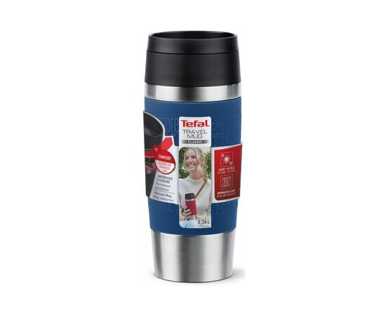 Термокружка Tefal Travel Mug Classic, 360мл, нержавіюча сталь, синій (N2020310), изображение 2 Термокружка Tefal Travel Mug Classic, 360мл, нержавіюча сталь, синій (N2020310), изображение 2