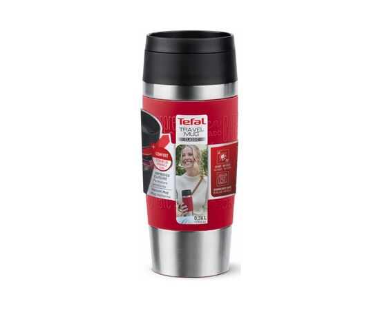 Термокружка Tefal Travel Mug Classic, 360мл, нержавіюча сталь, червоний (N2020410), изображение 2 Термокружка Tefal Travel Mug Classic, 360мл, нержавіюча сталь, червоний (N2020410), изображение 2