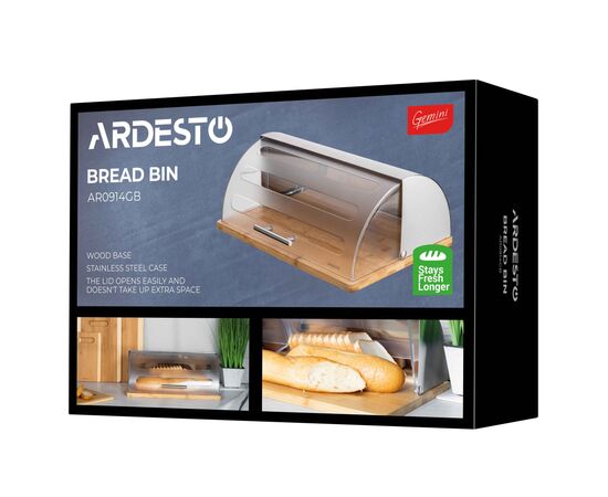 Хлібниця Ardesto Gemini 39х27х15см, дерево, пластик, нержавіюча сталь (AR0914GB), зображення 7 Хлібниця Ardesto Gemini 39х27х15см, дерево, пластик, нержавіюча сталь (AR0914GB), зображення 7