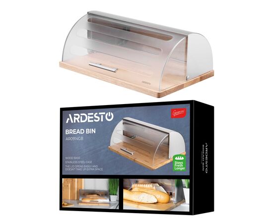 Хлібниця Ardesto Gemini 39х27х15см, дерево, пластик, нержавіюча сталь (AR0914GB), зображення 8 Хлібниця Ardesto Gemini 39х27х15см, дерево, пластик, нержавіюча сталь (AR0914GB), зображення 8