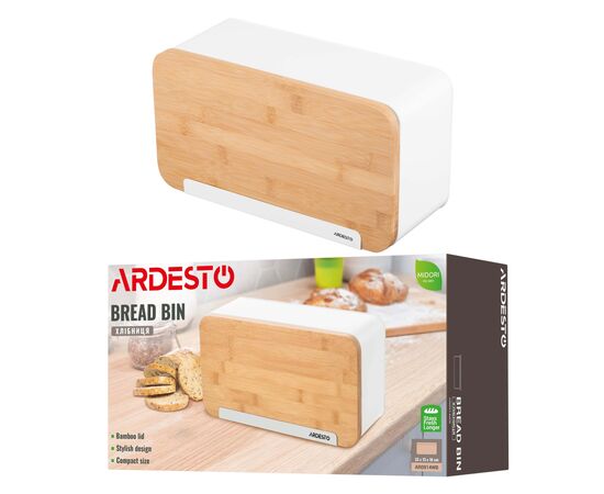 Хлебница Ardesto Midori 33х13х18см, метал, бамбук, білий (AR0914WB), изображение 12 Хлебница Ardesto Midori 33х13х18см, метал, бамбук, білий (AR0914WB), изображение 12