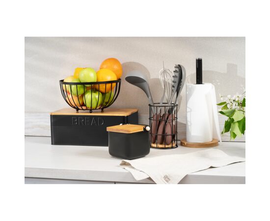 Хлебница Ardesto Midori 33х18х12см, метал, бамбук, чорний (AR0912BB), изображение 2