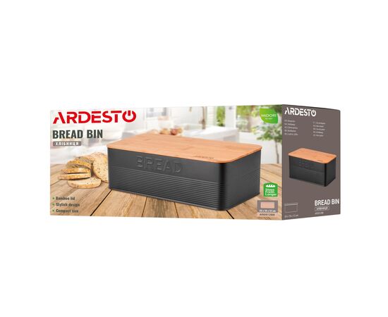Хлебница Ardesto Midori 33х18х12см, метал, бамбук, чорний (AR0912BB), изображение 8
