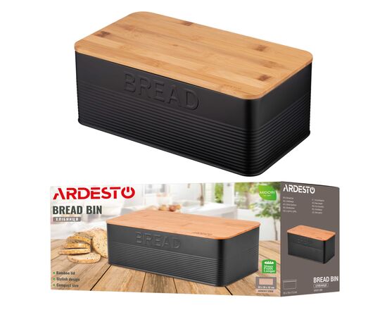 Хлебница Ardesto Midori 33х18х12см, метал, бамбук, чорний (AR0912BB), изображение 9
