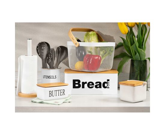 Хлебница Ardesto Midori 33х18х13см, метал, бамбук, білий (AR0912WB), изображение 2 Хлебница Ardesto Midori 33х18х13см, метал, бамбук, білий (AR0912WB), изображение 2