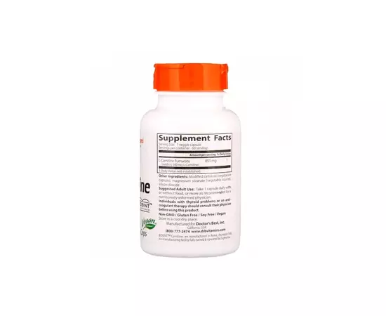Амінокислота Doctor's Best L-Карнітин Фумарат, L-Carnitine Fumarate, 855 мг, 60 капсул (DRB-00106), зображення 2 Амінокислота Doctor's Best L-Карнітин Фумарат, L-Carnitine Fumarate, 855 мг, 60 капсул (DRB-00106), зображення 2
