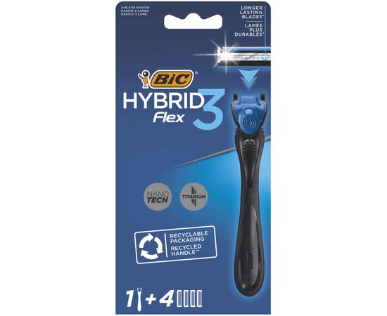Бритва Bic Flex 3 Hybrid с 4 сменными картриджами (3086123644939)