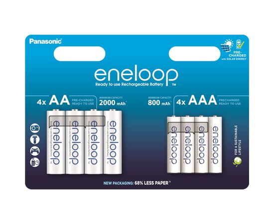 Аккумулятор Panasonic AA Eneloop 2000mAh NI-MH * 4 + AAA 800mAh NI-MH * 4 (BK-3MCDE+4MCDE/8CP)