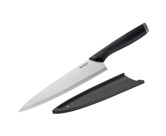 Кухонный нож Tefal Comfort, 20см, з чохлом, нержавіюча сталь, пластик, чорний (K2213244)