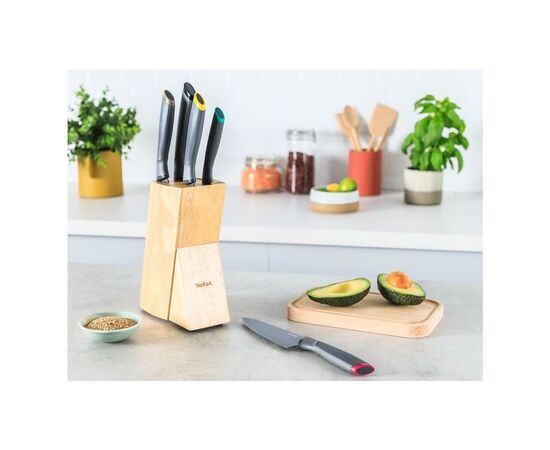 Набір ножів Tefal Fresh Kitchen, дерев'яна колода, 5шт, нержавіюча сталь, чорний (K122S504), зображення 8