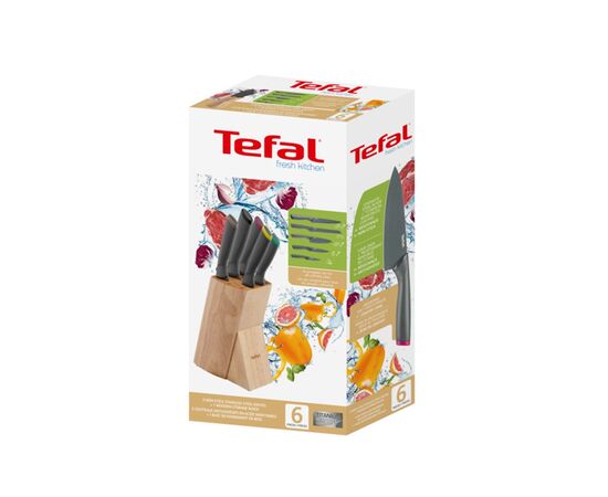Набір ножів Tefal Fresh Kitchen, дерев'яна колода, 5шт, нержавіюча сталь, чорний (K122S504), зображення 9