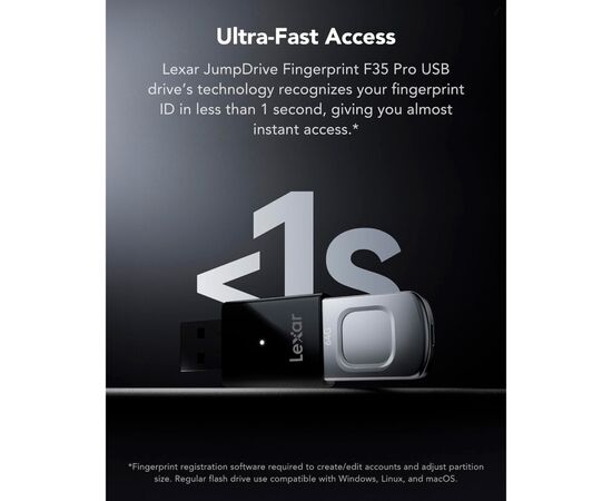 USB флеш накопитель Lexar 256GB JumpDrive Fingerprint F35 Pro USB 3.2 (LJDF35P256G-RNBNG), изображение 10 USB флеш накопитель Lexar 256GB JumpDrive Fingerprint F35 Pro USB 3.2 (LJDF35P256G-RNBNG), изображение 10