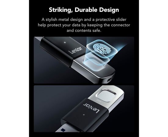 USB флеш накопитель Lexar 256GB JumpDrive Fingerprint F35 Pro USB 3.2 (LJDF35P256G-RNBNG), изображение 7 USB флеш накопитель Lexar 256GB JumpDrive Fingerprint F35 Pro USB 3.2 (LJDF35P256G-RNBNG), изображение 7