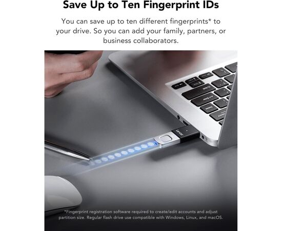 USB флеш накопитель Lexar 256GB JumpDrive Fingerprint F35 Pro USB 3.2 (LJDF35P256G-RNBNG), изображение 9 USB флеш накопитель Lexar 256GB JumpDrive Fingerprint F35 Pro USB 3.2 (LJDF35P256G-RNBNG), изображение 9