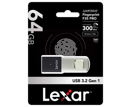 USB флеш накопитель Lexar 64GB JumpDrive Fingerprint F35 Pro USB 3.2 (LJDF35P064G-RNBNG), изображение 6 USB флеш накопитель Lexar 64GB JumpDrive Fingerprint F35 Pro USB 3.2 (LJDF35P064G-RNBNG), изображение 6