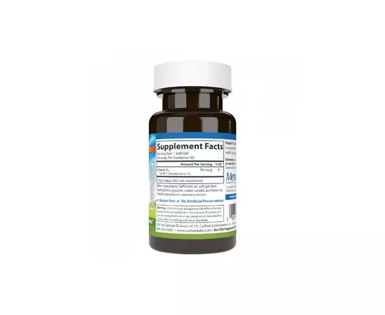 Вітамін Carlson Вітамін K2, MK-7, 90 мкг, Vitamin K2 as MK-7, 60 желатинових (CL10710), зображення 2 Вітамін Carlson Вітамін K2, MK-7, 90 мкг, Vitamin K2 as MK-7, 60 желатинових (CL10710), зображення 2