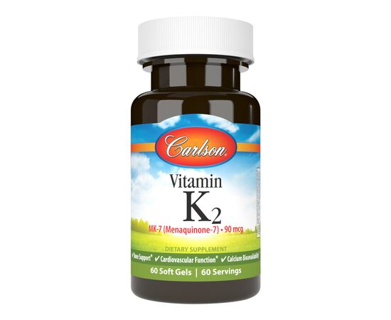 Витамин Carlson Витамин K2, MK-7, 90 мкг, Vitamin K2 as MK-7, 60 желатиновы (CL10710)