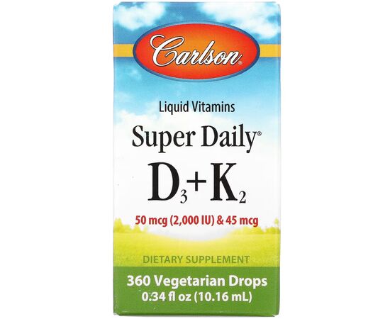 Витамин Carlson Витамин D3+K2 в каплях, 2000 МЕ и 45 мкг, Super Daily D3+K2, (CAR-10500)