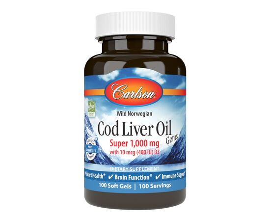 Жирні кислоти Carlson Жир із печінки Норвезької Тріски, 1000 мг, Cod Liver Oil, 10 (CAR-01301)