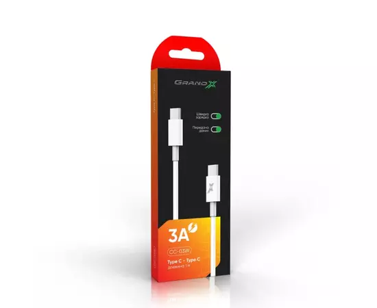 Дата кабель Type-C to Type-C 20W CC-03W White Grand-X (CC-03W), изображение 3 Дата кабель Type-C to Type-C 20W CC-03W White Grand-X (CC-03W), изображение 3