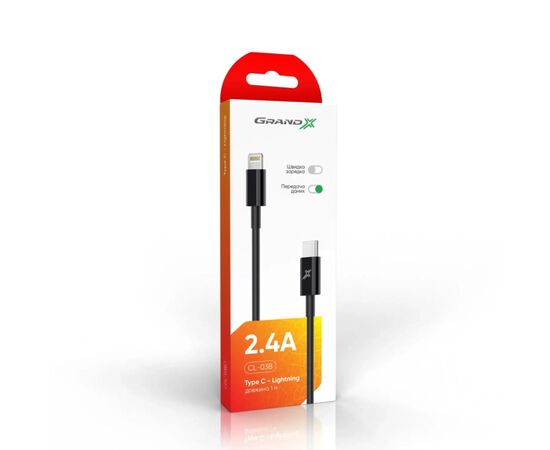 Дата кабель Type-C to Lightning 12W CL-03B Black Grand-X (CL-03B), зображення 3 Дата кабель Type-C to Lightning 12W CL-03B Black Grand-X (CL-03B), зображення 3