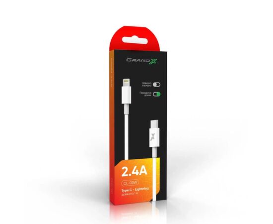 Дата кабель Type-C to Lightning 12W CL-03W White Grand-X (CL-03W), зображення 3 Дата кабель Type-C to Lightning 12W CL-03W White Grand-X (CL-03W), зображення 3