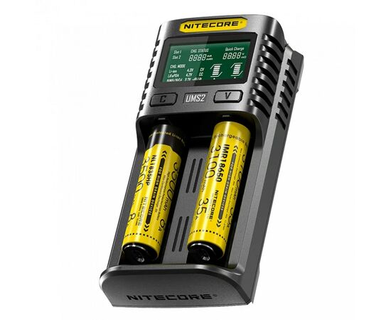 Зарядное устройство для аккумуляторов Nitecore Digicharger UMS2 (2 channels, LCD, Li-ion, IMR, Ni-Mh, Ni-Cd, 4A) (UMS2), изображение 4 Зарядное устройство для аккумуляторов Nitecore Digicharger UMS2 (2 channels, LCD, Li-ion, IMR, Ni-Mh, Ni-Cd, 4A) (UMS2), изображение 4