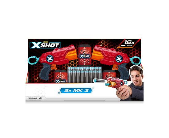 Іграшкова зброя Zuru X-Shot Red Набір швидкострільних бластерів EXCEL MK 3 Double (2 бластира, 3 банки, 16 патронів) (36432R)