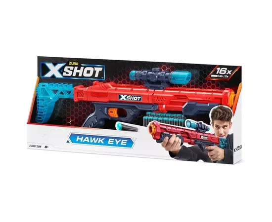 Игрушечное оружие Zuru X-Shot Red Быстрострельный бластер EXCEL Hawk Eye (16 патронов) (36435R), изображение 2 Игрушечное оружие Zuru X-Shot Red Быстрострельный бластер EXCEL Hawk Eye (16 патронов) (36435R), изображение 2
