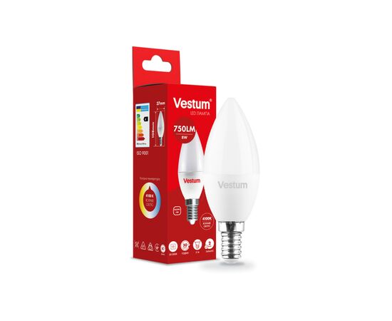 Лампочка Vestum C37 8W 4100K 220V E14 (1-VS-1311), изображение 2 Лампочка Vestum C37 8W 4100K 220V E14 (1-VS-1311), изображение 2