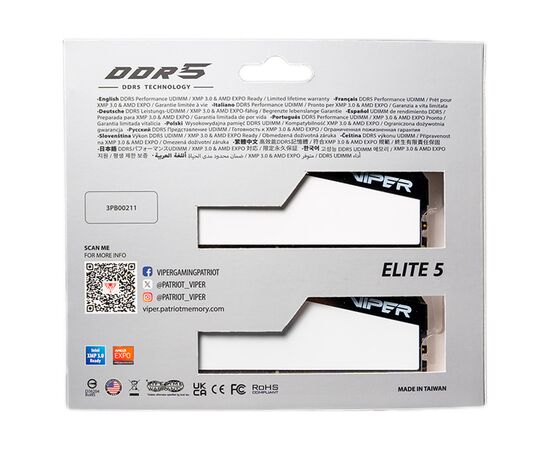 Модуль памяти для компьютера DDR5 32GB (2x16GB) 5600 MHz Viper Elite 5 Patriot (VEB532G5636KW), изображение 8 Модуль памяти для компьютера DDR5 32GB (2x16GB) 5600 MHz Viper Elite 5 Patriot (VEB532G5636KW), изображение 8