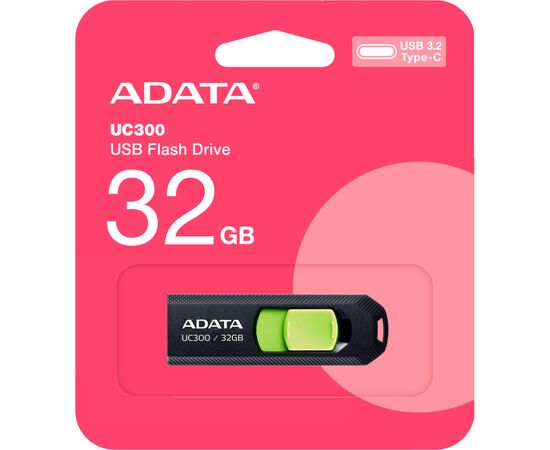 USB флеш накопитель ADATA 32GB UC300 Black/Green Type-C USB 3.2 (ACHO-UC300-32G-RBK/GN), изображение 4 USB флеш накопитель ADATA 32GB UC300 Black/Green Type-C USB 3.2 (ACHO-UC300-32G-RBK/GN), изображение 4
