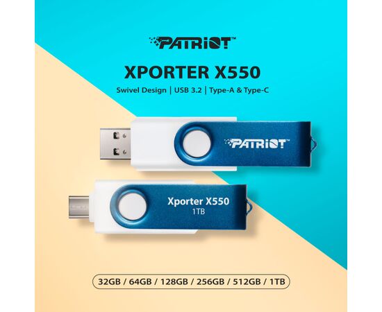 USB флеш накопитель Patriot 32GB Xporter X550 USB 3.2/Type-C (PS32GX550AAD), изображение 5 USB флеш накопитель Patriot 32GB Xporter X550 USB 3.2/Type-C (PS32GX550AAD), изображение 5