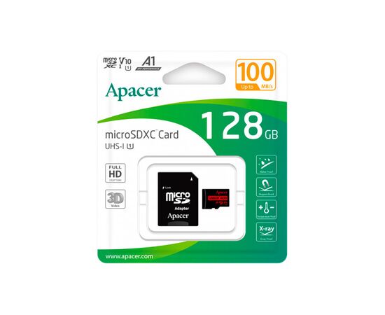Карта памяти Apacer 128GB microSD class 10 UHS-I V10 A1 (AP128GMCSX10UB-R), изображение 2 Карта памяти Apacer 128GB microSD class 10 UHS-I V10 A1 (AP128GMCSX10UB-R), изображение 2