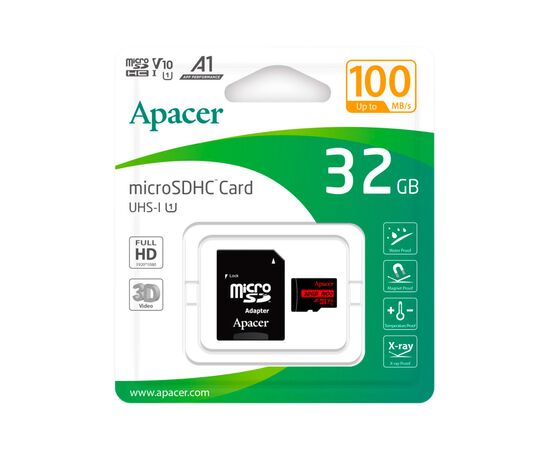 Карта памяти Apacer 32GB microSD class 10 UHS-I V10 A1 (AP32GMCSH10UB-R), изображение 2 Карта памяти Apacer 32GB microSD class 10 UHS-I V10 A1 (AP32GMCSH10UB-R), изображение 2