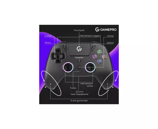 Геймпад GamePro GPS13B BT 5.3/USB/PC/iOS/Android/PS3/PS4 RGB Black (GPS13B), зображення 11 Геймпад GamePro GPS13B BT 5.3/USB/PC/iOS/Android/PS3/PS4 RGB Black (GPS13B), зображення 11