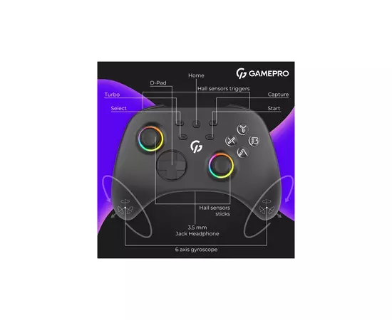 Геймпад GamePro GPX13B 2.4G/BT 5.1/USB/PC/iOS/Android RGB Black (GPX13B), зображення 12 Геймпад GamePro GPX13B 2.4G/BT 5.1/USB/PC/iOS/Android RGB Black (GPX13B), зображення 12