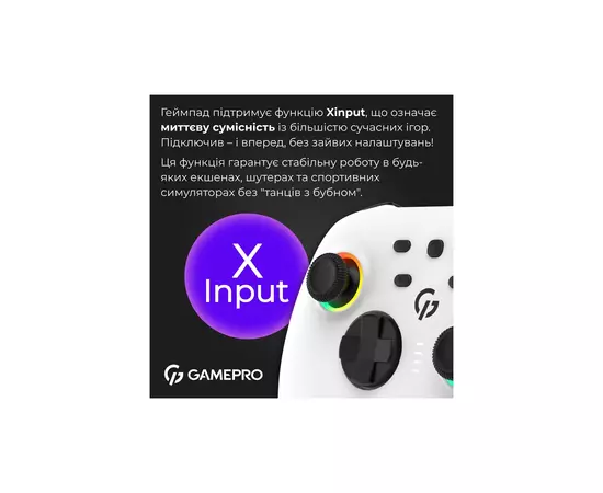 Геймпад GamePro GPX13W 2.4G/BT 5.1/USB/PC/iOS/Android RGB White (GPX13W), зображення 11 Геймпад GamePro GPX13W 2.4G/BT 5.1/USB/PC/iOS/Android RGB White (GPX13W), зображення 11