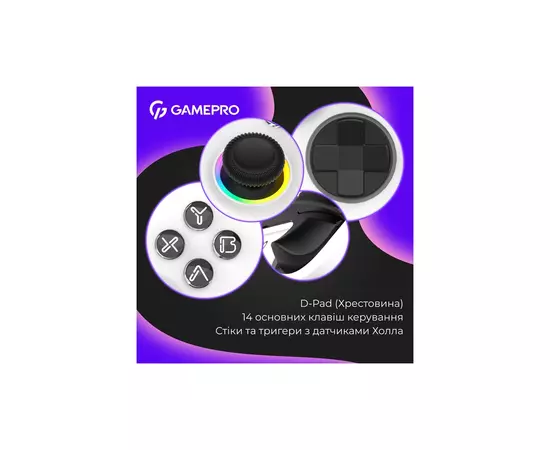 Геймпад GamePro GPX13W 2.4G/BT 5.1/USB/PC/iOS/Android RGB White (GPX13W), зображення 9 Геймпад GamePro GPX13W 2.4G/BT 5.1/USB/PC/iOS/Android RGB White (GPX13W), зображення 9