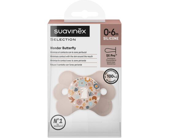 Пустышка Suavinex Wonderland в форме бабочки, 0-6 мес. розовая с рисунком (308775), изображение 3 Пустышка Suavinex Wonderland в форме бабочки, 0-6 мес. розовая с рисунком (308775), изображение 3