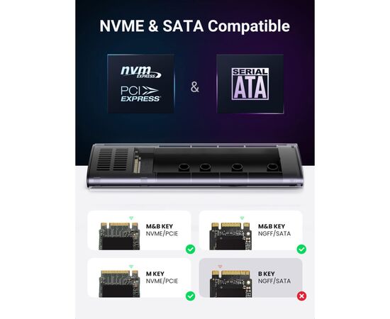 Карман внешний Ugreen SSD M.2 (NVME) M-KEY UGREEN 3.2 GEN2 CM400 gray (90264), изображение 2 Карман внешний Ugreen SSD M.2 (NVME) M-KEY UGREEN 3.2 GEN2 CM400 gray (90264), изображение 2