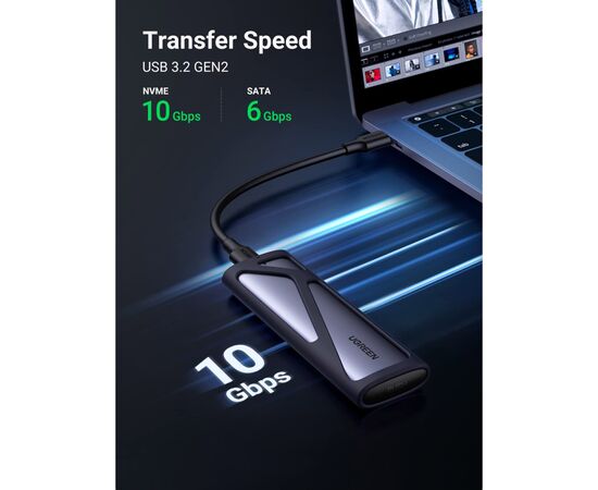Карман внешний Ugreen SSD M.2 (NVME) M-KEY UGREEN 3.2 GEN2 CM400 gray (90264), изображение 5 Карман внешний Ugreen SSD M.2 (NVME) M-KEY UGREEN 3.2 GEN2 CM400 gray (90264), изображение 5