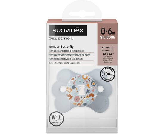 Пустышка Suavinex Wonderland в форме бабочки, 0-6 мес. голубая с рисунком (308776), изображение 3 Пустышка Suavinex Wonderland в форме бабочки, 0-6 мес. голубая с рисунком (308776), изображение 3