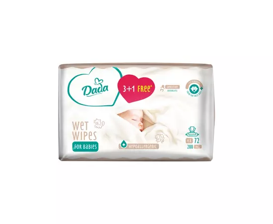 Дитячі вологі серветки Dada Sensitive 3+1 без запаху (4 х 72 шт.) (4820174980849)