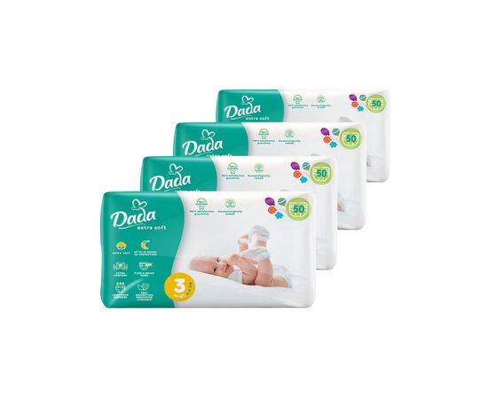 Подгузники Dada Extra Soft Размер 3 MIDI (4-9 кг) 4 упаковки по 50 шт (200 шт) (4820174989545)