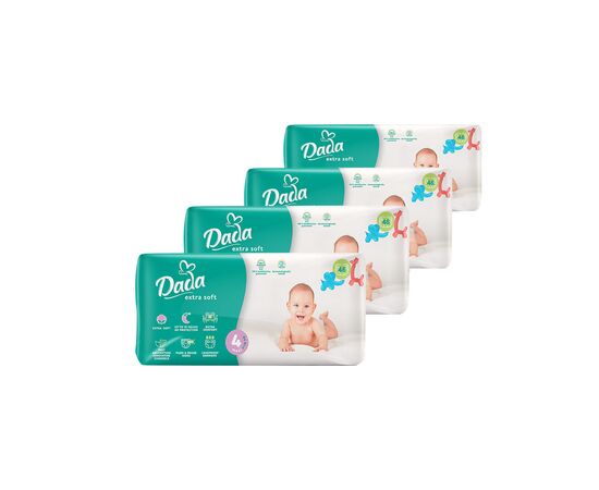 Подгузники Dada Extra Soft 4 Размер MAXI (7-18 кг) 4 упаковки по 46 шт (184 шт) (4820174989552)