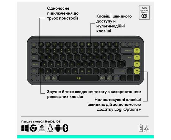 Клавиатура Logitech POP Icon Keys Bluetooth UA Graphite (920-013157), изображение 10 Клавиатура Logitech POP Icon Keys Bluetooth UA Graphite (920-013157), изображение 10